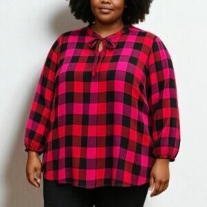 Lane Bryant Tie Front Flannel Top Size 26